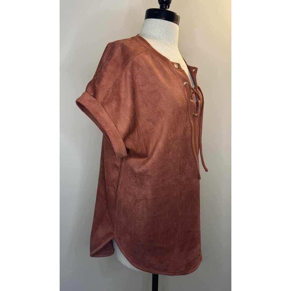 CUPIO Blush Brown Suede-feel Cap Sleeve Tie Pullover Blouse Top Shirt Womens L - Picture 3 of 8